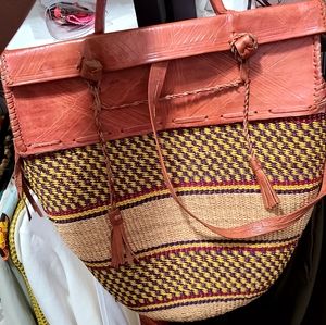 Raffia and leather bag from Ghana